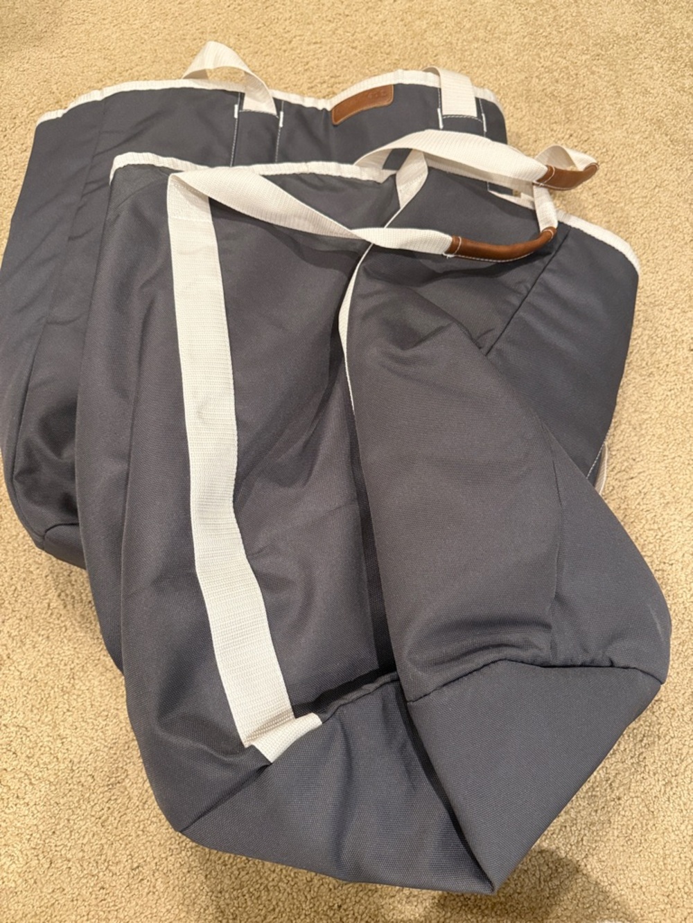 2 Large Navy Canvas Tote with White Straps